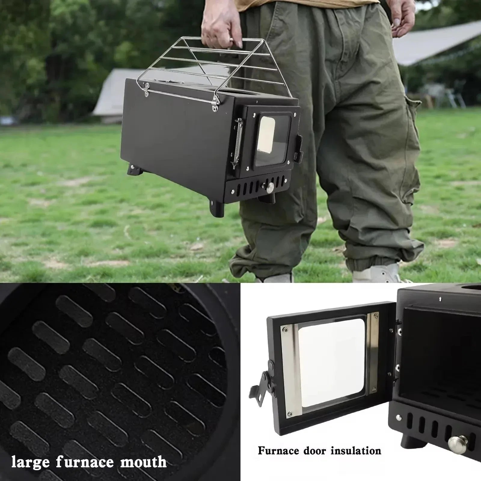 Portable Stainless Steel Tent Stove: Wood Burning Stove with Chimney Pipe for Camp Heating & Cooking - Trekker Essentials