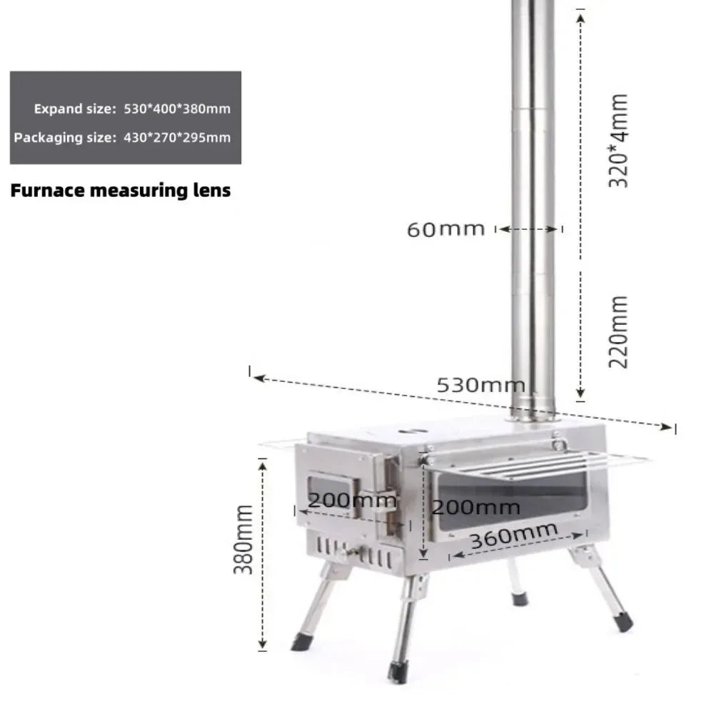 Portable Stainless Steel Tent Stove: Wood Burning Stove with Chimney Pipe for Camp Heating & Cooking - Trekker Essentials
