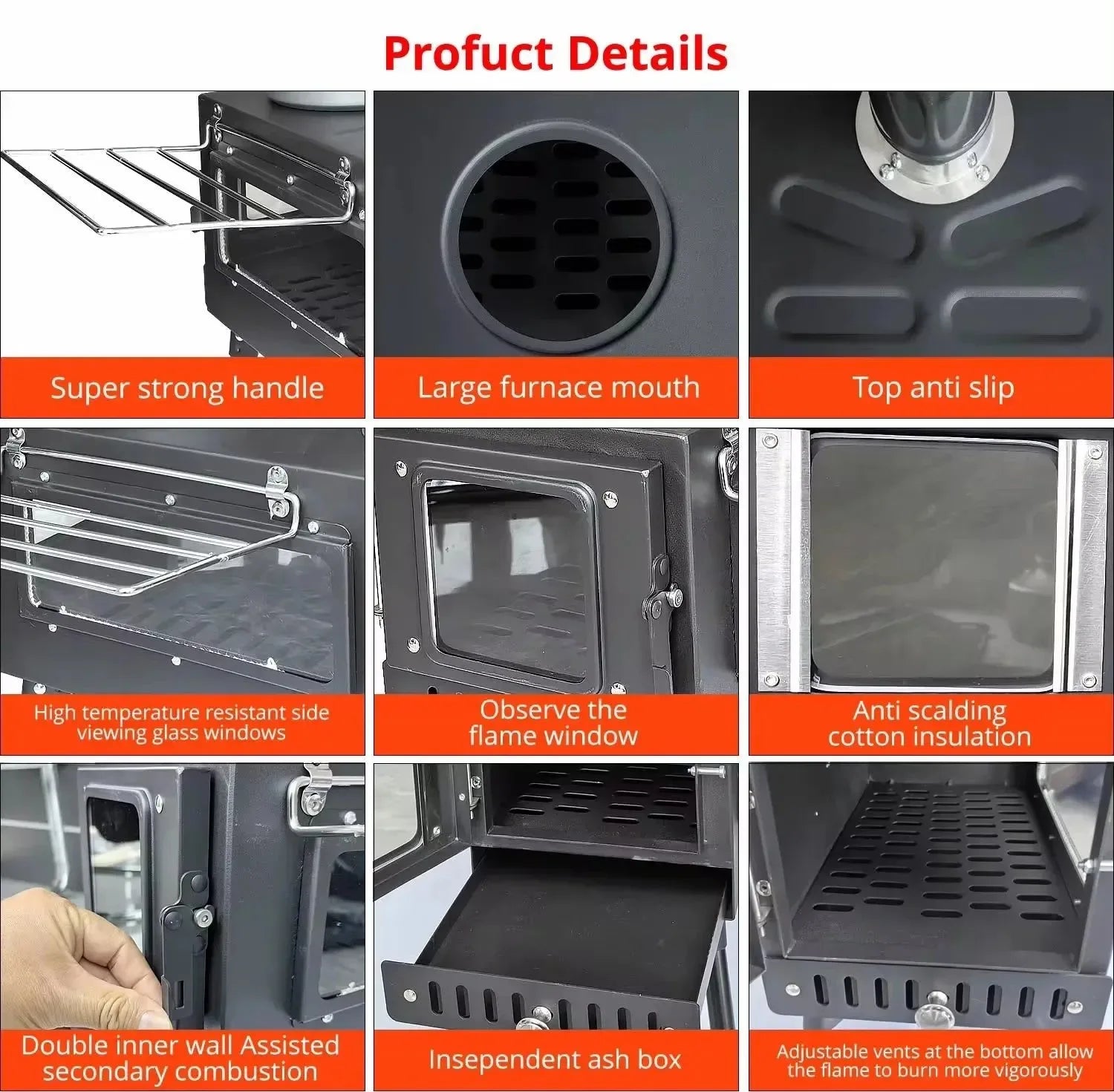 Portable Stainless Steel Tent Stove: Wood Burning Stove with Chimney Pipe for Camp Heating & Cooking - Trekker Essentials