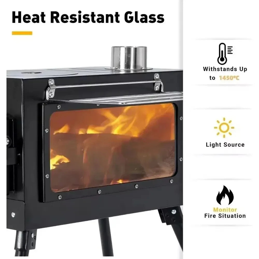 Portable Stainless Steel Tent Stove: Wood Burning Stove with Chimney Pipe for Camp Heating & Cooking - Trekker Essentials