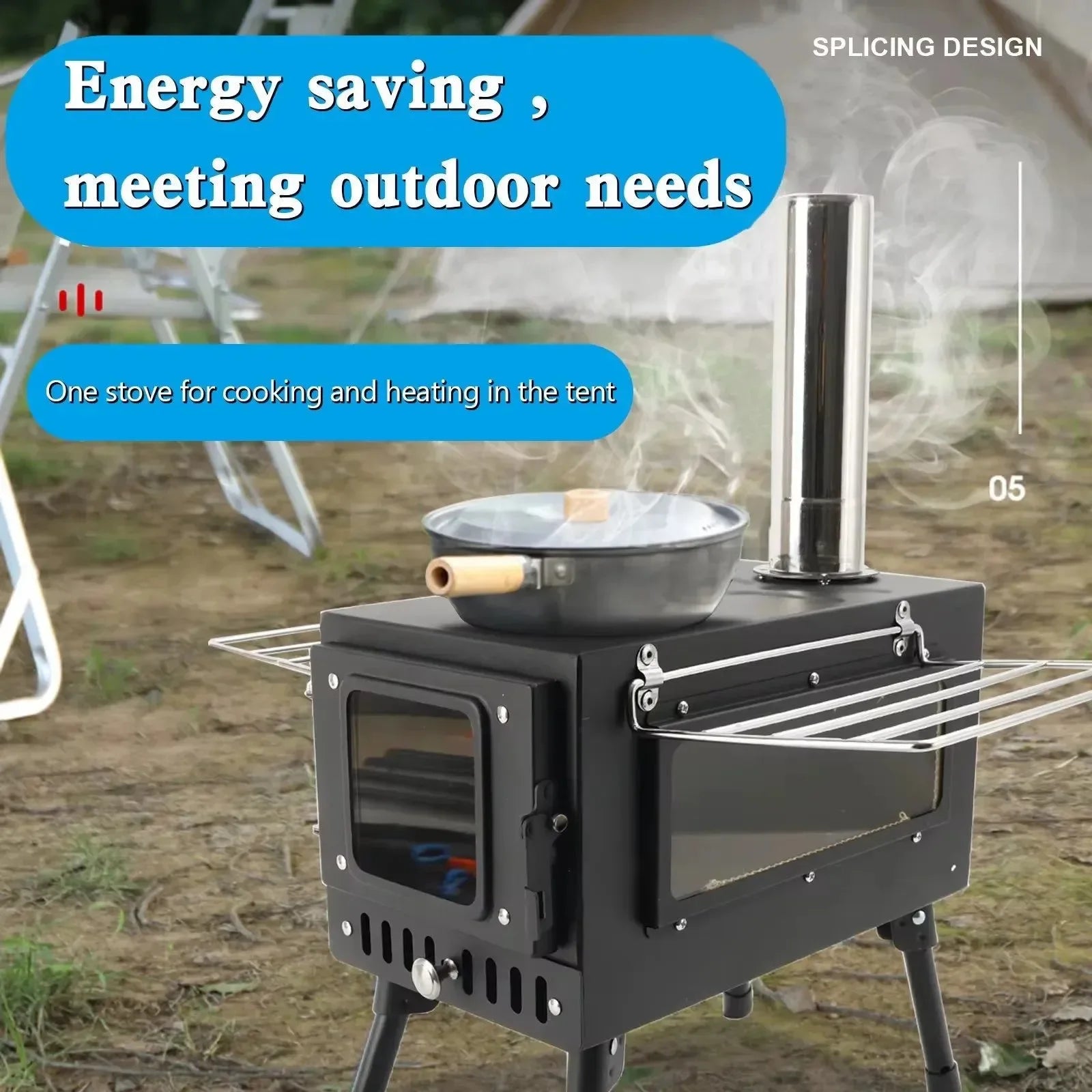 Portable Stainless Steel Tent Stove: Wood Burning Stove with Chimney Pipe for Camp Heating & Cooking - Trekker Essentials