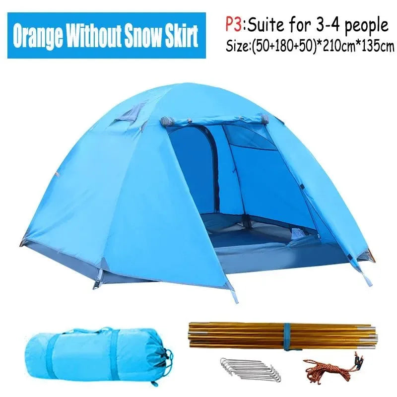 Portable Ultralight Camping Tent: 2-4 Person, Double Layers, 4-Season Shelter with Snow Skirt - Trekker Essentials