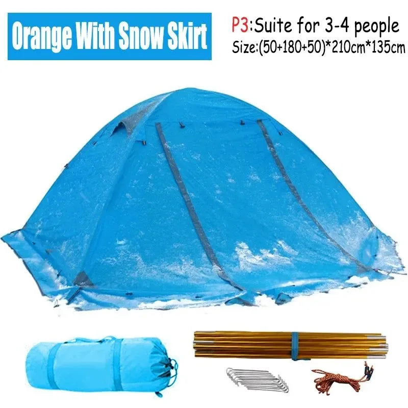 Portable Ultralight Camping Tent: 2-4 Person, Double Layers, 4-Season Shelter with Snow Skirt - Trekker Essentials