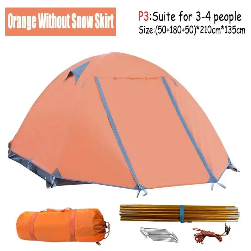 Portable Ultralight Camping Tent: 2-4 Person, Double Layers, 4-Season Shelter with Snow Skirt - Trekker Essentials