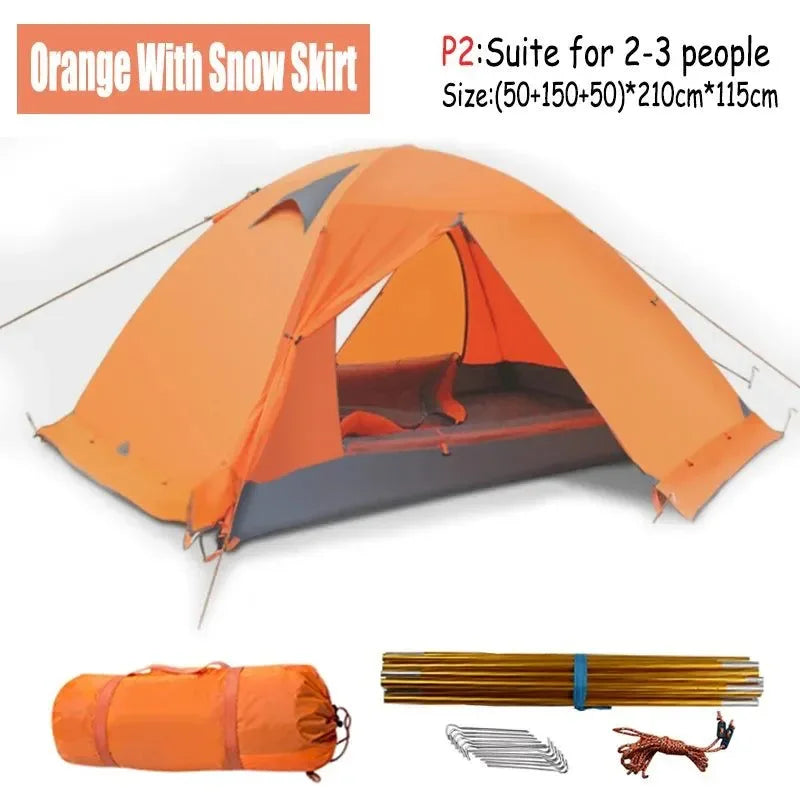 Portable Ultralight Camping Tent: 2-4 Person, Double Layers, 4-Season Shelter with Snow Skirt - Trekker Essentials