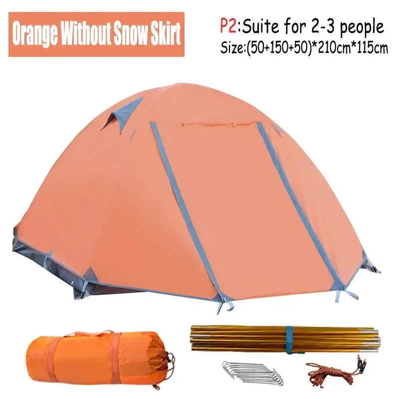 Portable Ultralight Camping Tent: 2-4 Person, Double Layers, 4-Season Shelter with Snow Skirt - Trekker Essentials