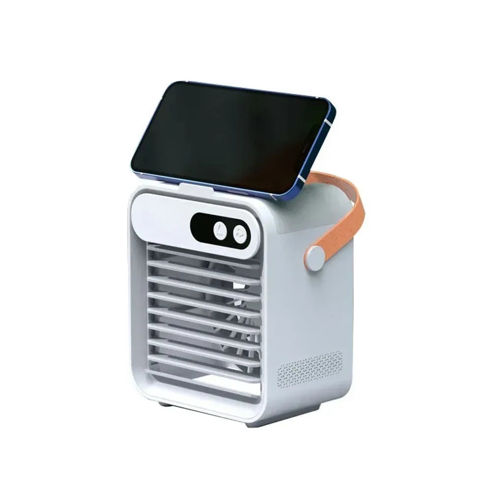 Portable USB Rechargeable Mini Air Cooler Fan with Phone Holder and Mirror - Trekker Essentials