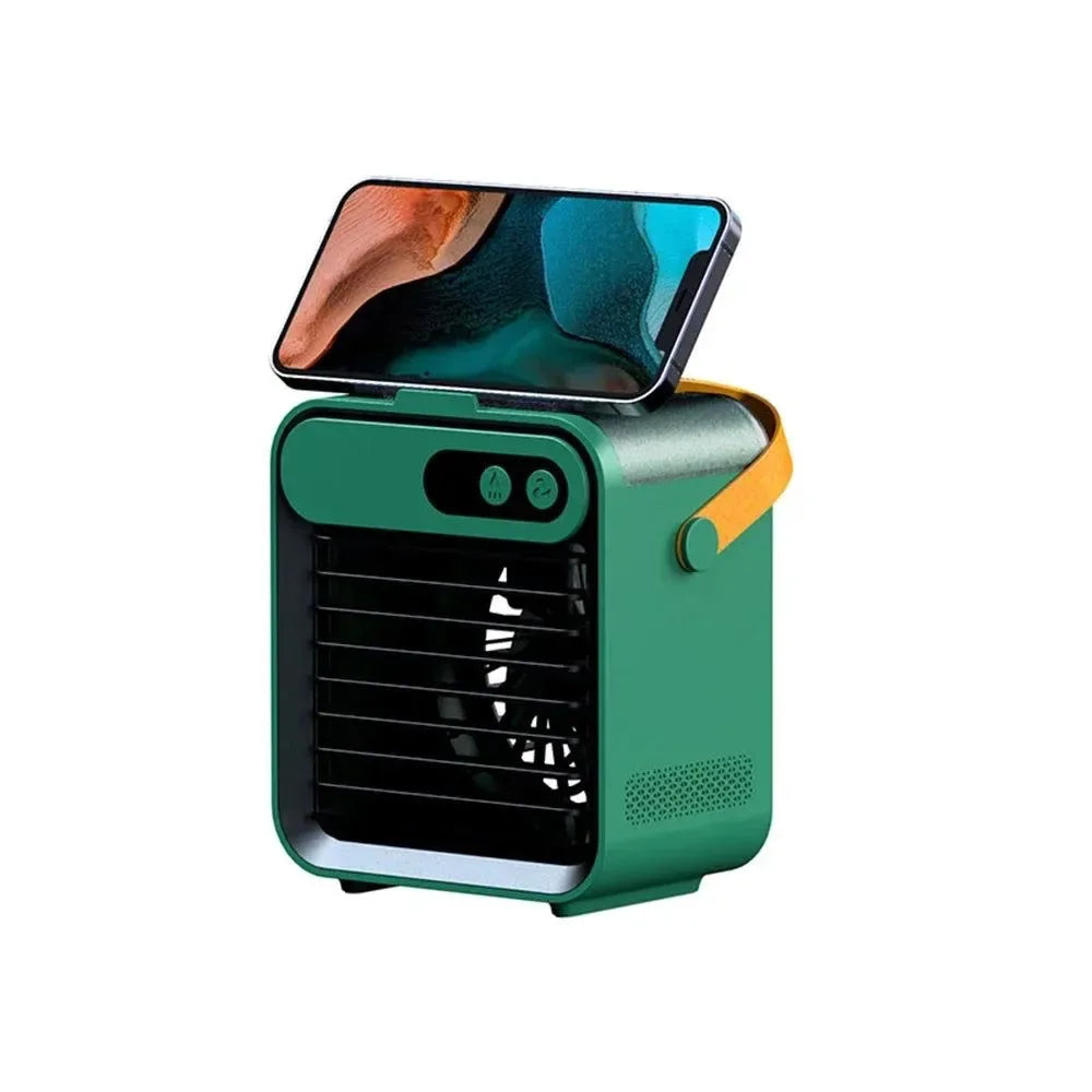 Portable USB Rechargeable Mini Air Cooler Fan with Phone Holder and Mirror - Trekker Essentials