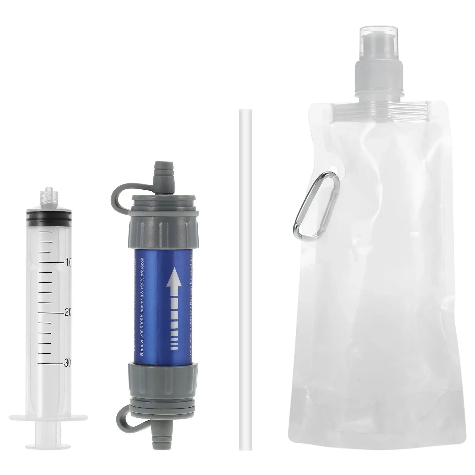 Portable Water Filter Straw with Gravity Water Bag - Ideal for Camping, Hiking, Backpacking, and Emergency Use - Trekker Essentials