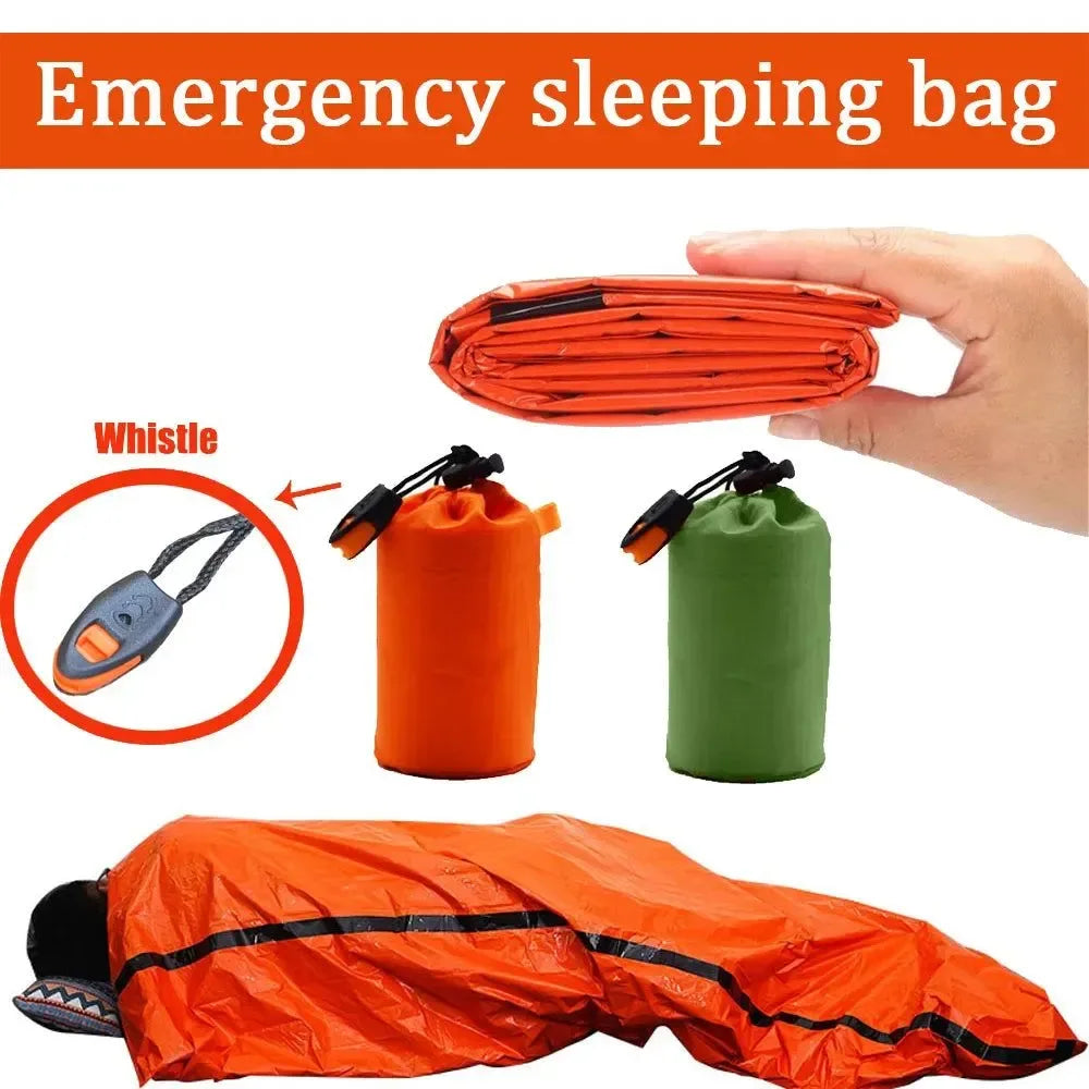 Portable Waterproof Emergency Survival Sleeping Bag - Thermal Sack, First Aid Rescue Kit, Mylar Blanket for Outdoor EDC Camping - Trekker Essentials