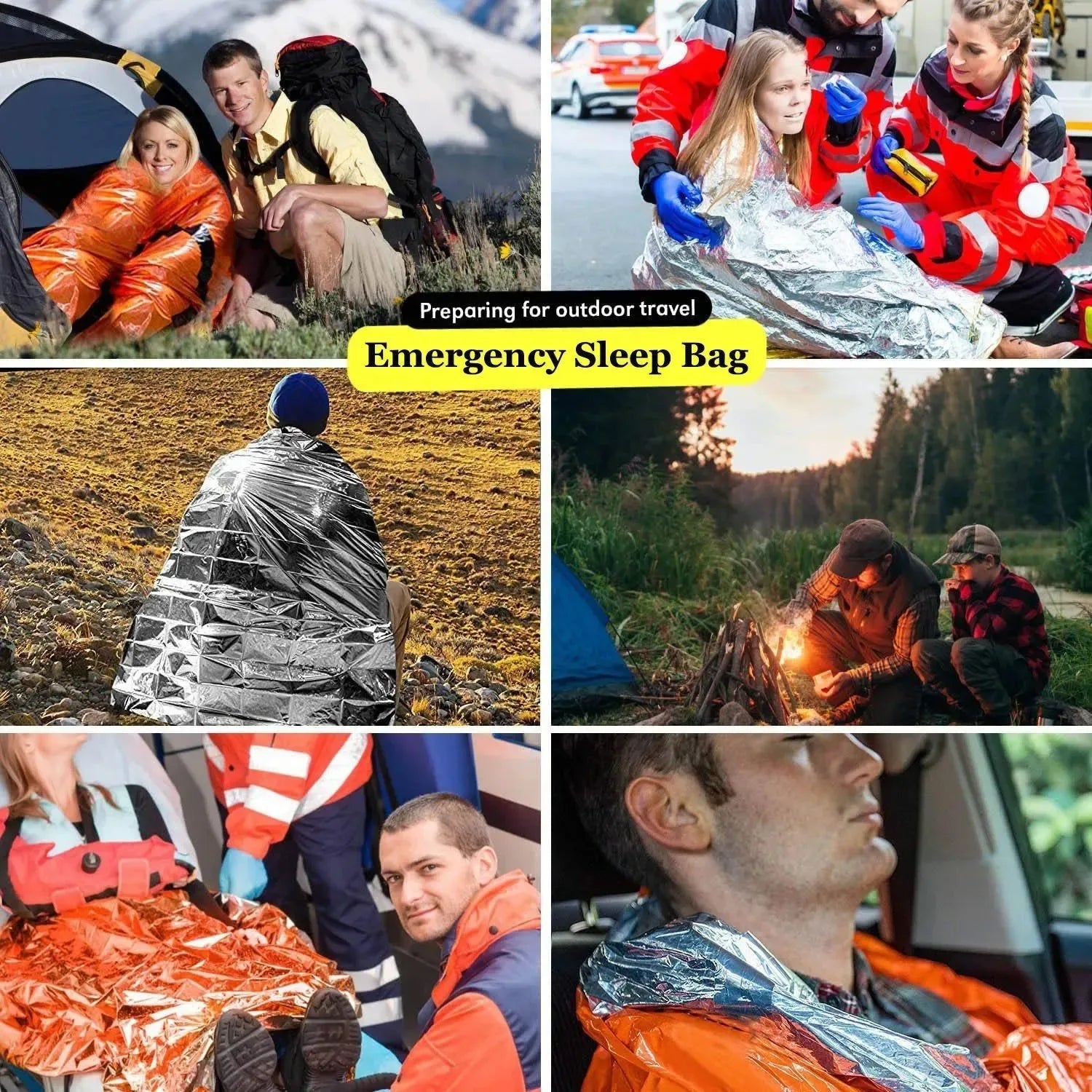 Portable Waterproof Emergency Survival Sleeping Bag - Thermal Sack, First Aid Rescue Kit, Mylar Blanket for Outdoor EDC Camping - Trekker Essentials
