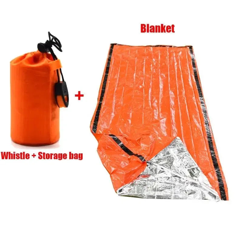 Portable Waterproof Emergency Survival Sleeping Bag - Thermal Sack, First Aid Rescue Kit, Mylar Blanket for Outdoor EDC Camping - Trekker Essentials