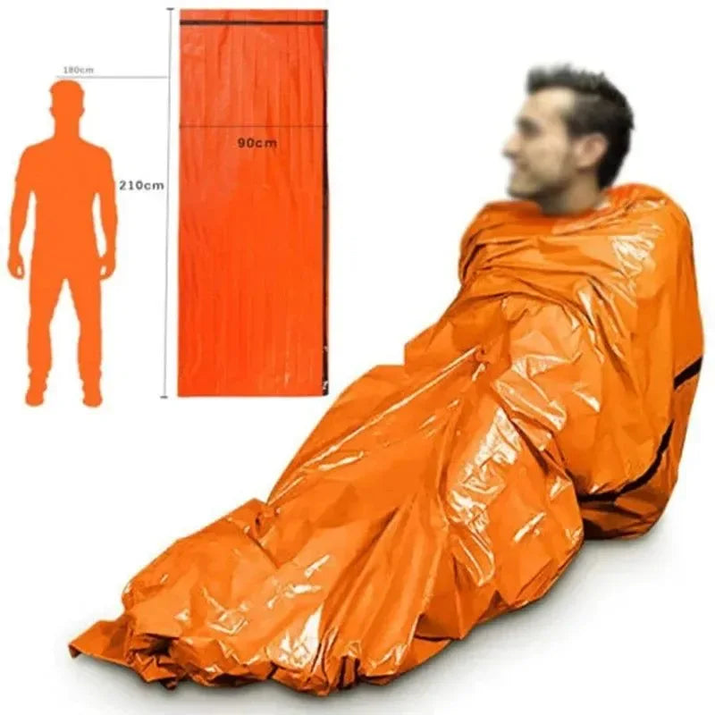 Portable Waterproof Emergency Survival Sleeping Bag - Thermal Sack, First Aid Rescue Kit, Mylar Blanket for Outdoor EDC Camping - Trekker Essentials