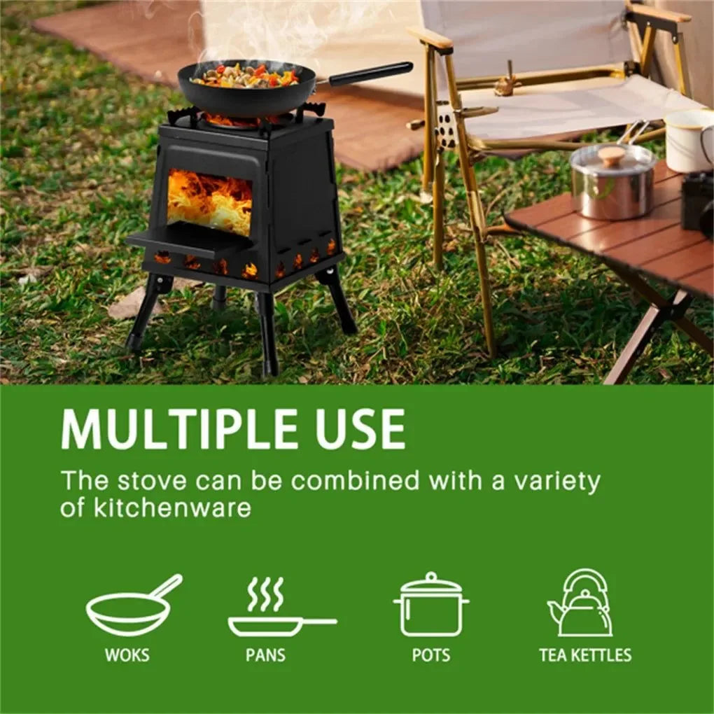 Portable Wood Burning Camp Stove - Windproof Outdoor Heater & Cooker for Camping - Trekker Essentials
