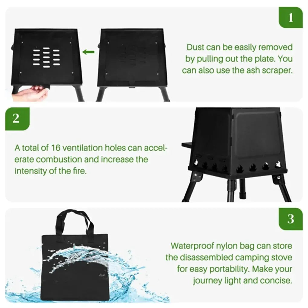 Portable Wood Burning Camp Stove - Windproof Outdoor Heater & Cooker for Camping - Trekker Essentials