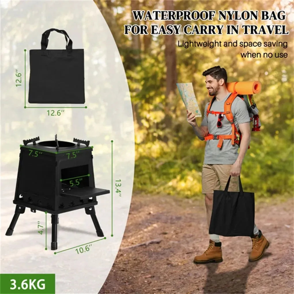 Portable Wood Burning Camp Stove - Windproof Outdoor Heater & Cooker for Camping - Trekker Essentials
