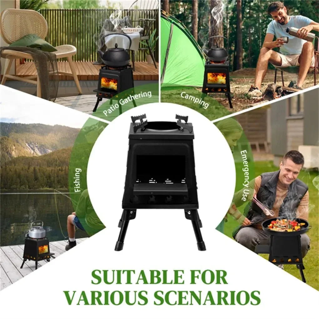 Portable Wood Burning Camp Stove - Windproof Outdoor Heater & Cooker for Camping - Trekker Essentials