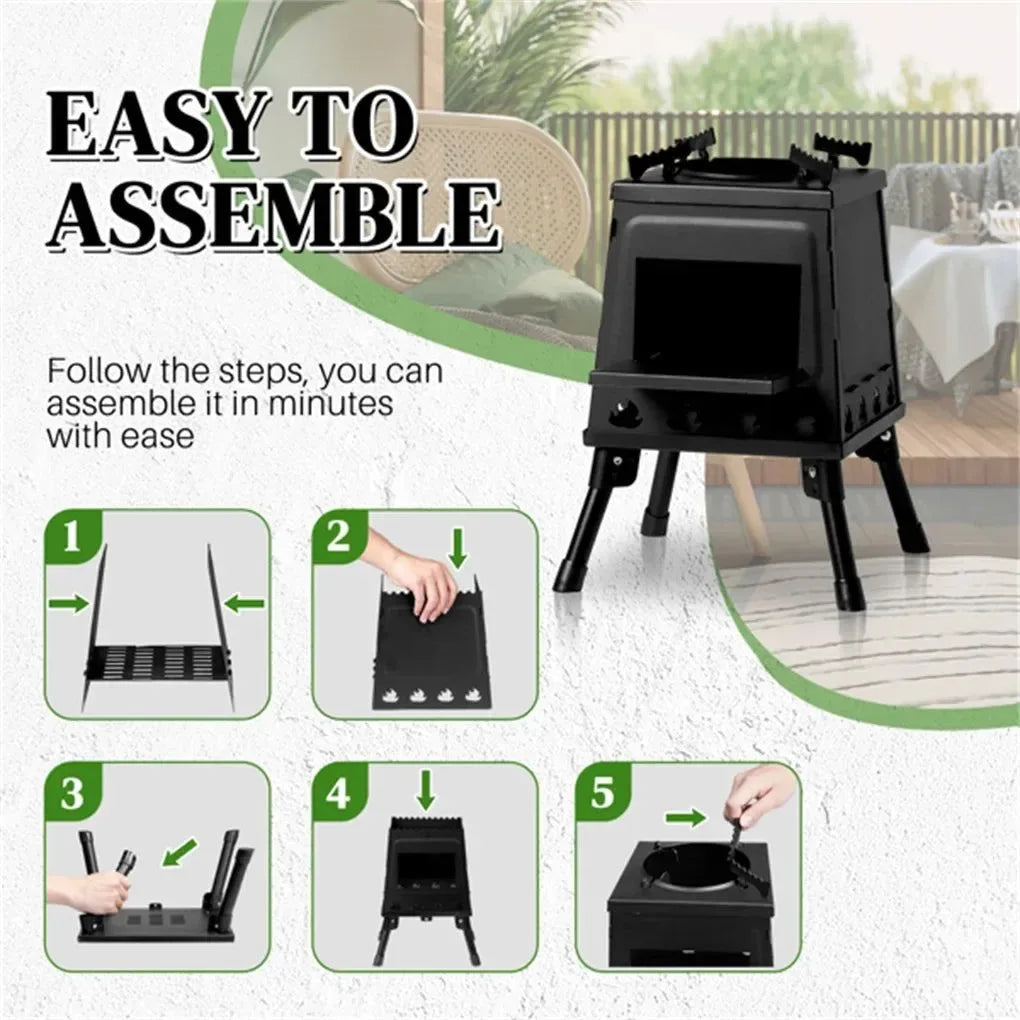 Portable Wood Burning Camp Stove - Windproof Outdoor Heater & Cooker for Camping - Trekker Essentials