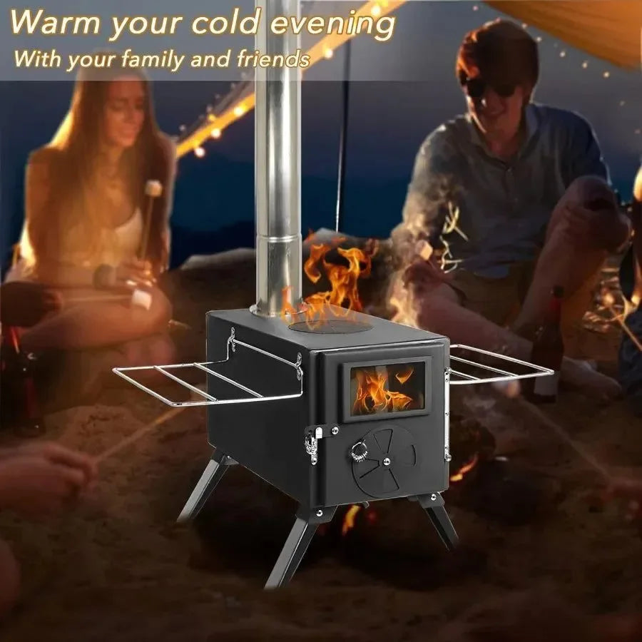 Portable Wood Burning Stove for Camping with Chimney Pipe - Outdoor Heating & Cooking Solution - Trekker Essentials