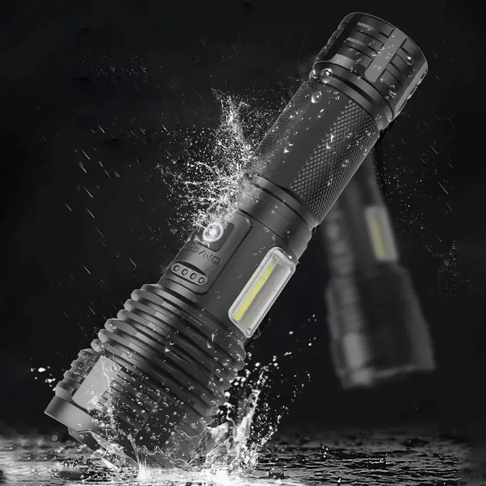 Powerful Zoomable LED Flashlight with Side Light, 5 Gears, IPX4 Waterproof - Trekker Essentials