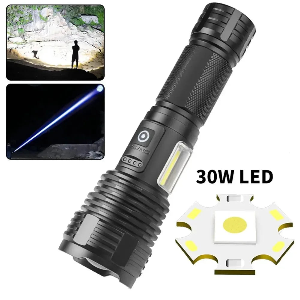 Powerful Zoomable LED Flashlight with Side Light, 5 Gears, IPX4 Waterproof - Trekker Essentials