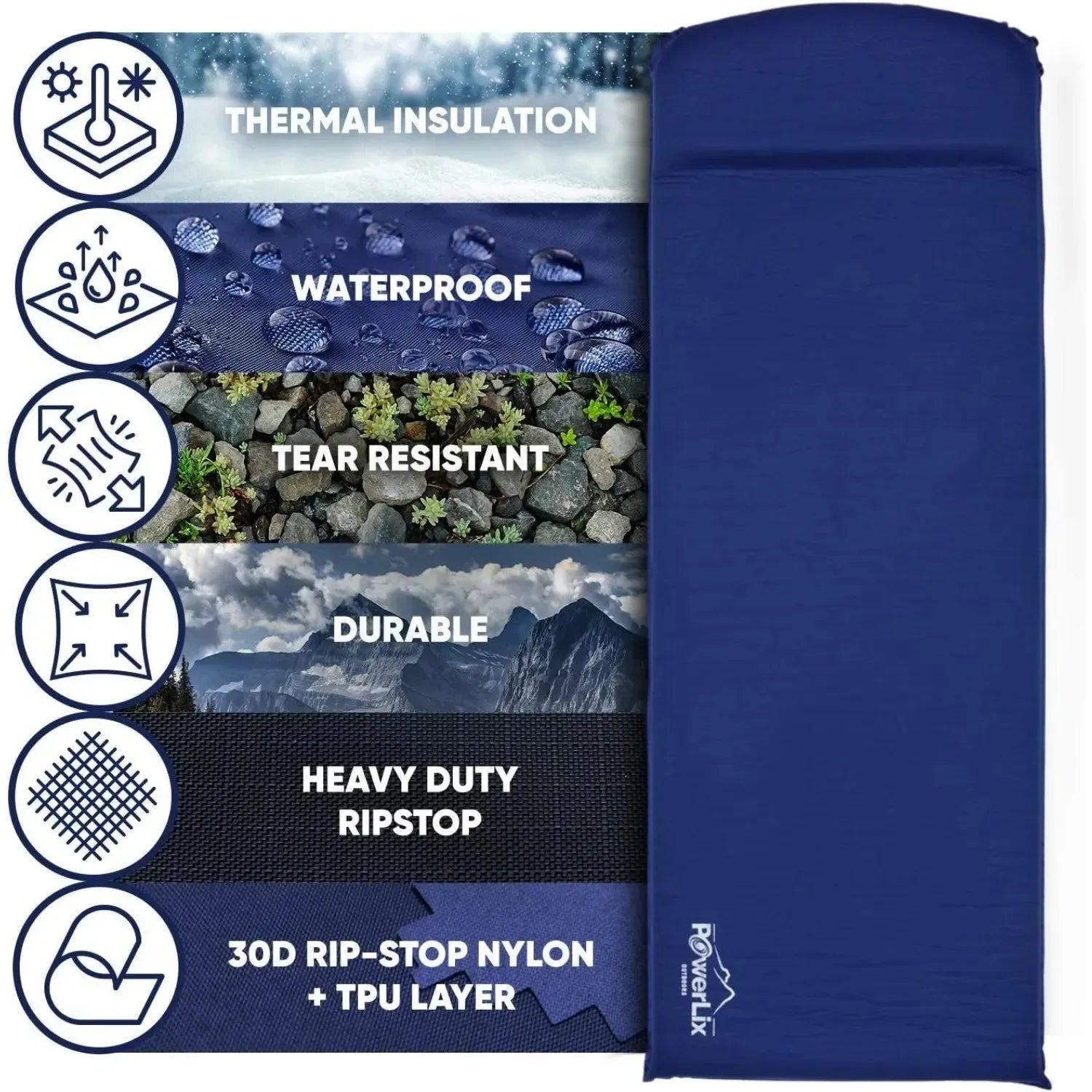 Powerlix Self-Inflating Sleeping Mat – 3-Inch Insulated Foam Pad for Camping and Backpacking - Trekker Essentials