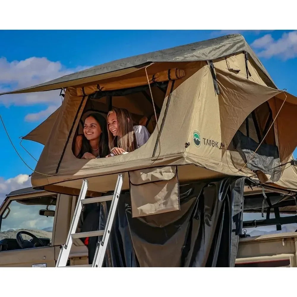 Premium 4-Season Roof Top Tent – Waterproof, Aluminum Frame, Includes Foam Mattress & Ladder - Trekker Essentials