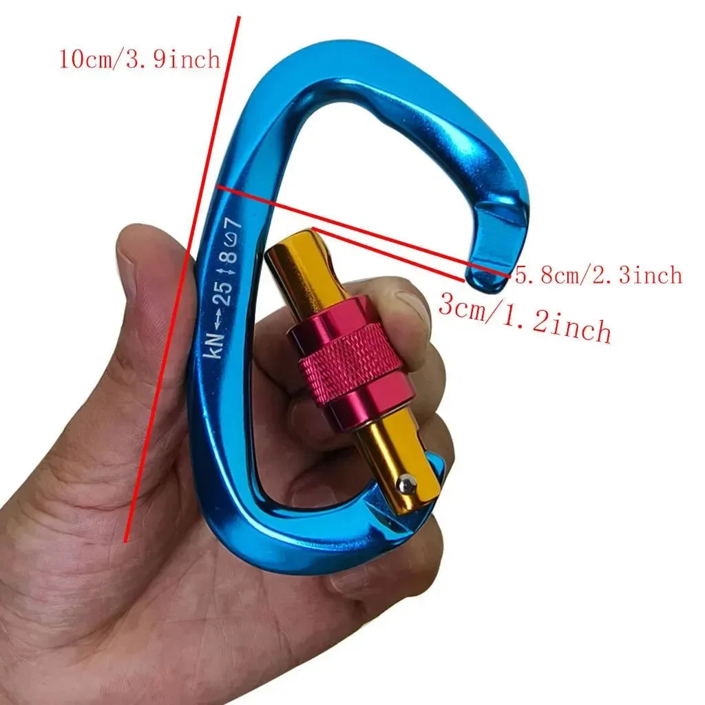 Professional 25KN D-Shaped Climbing Carabiner: Essential Safety Lock for Outdoor Mountaineering - Trekker Essentials