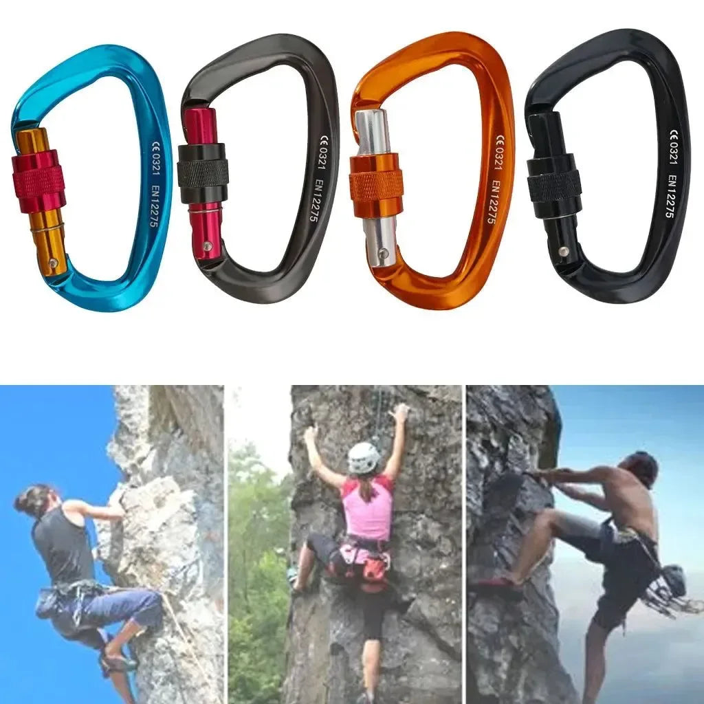 Professional 25KN D-Shaped Climbing Carabiner: Essential Safety Lock for Outdoor Mountaineering - Trekker Essentials