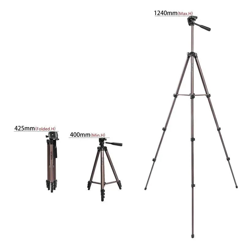 Professional Aluminum Tripod WT3130 - 126cm Camera Stand with Phone Holder for DSLR/Smartphone/Mirrorless (2.5kg Load, 540g Weight) - Trekker Essentials