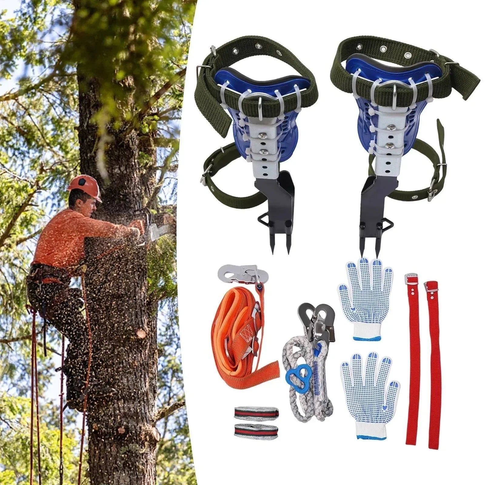 Professional Tree Climbing Spike Kit – Adjustable Safety Belt & Lanyard for Arborists - Trekker Essentials