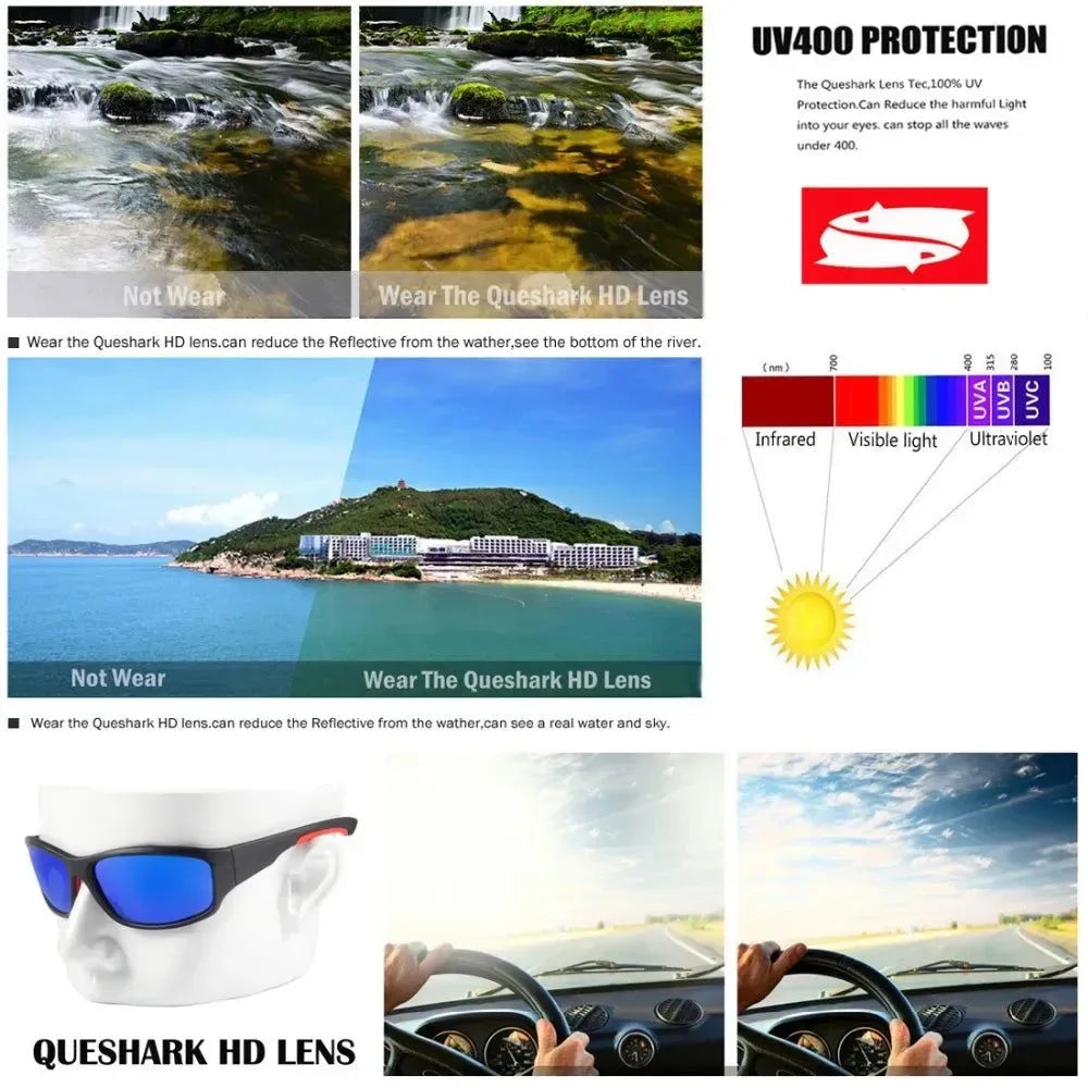 QUESHARK Men Women Polarized Sunglasses Cycling Eyewear Bicycle Goggles Driving Riding MTB Road Bike Hiking Fishing Glasses - Trekker Essentials