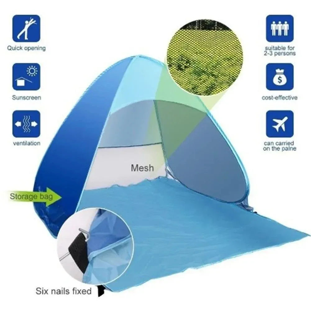 Quick Automatic Beach Tent - UPF50+ Outdoor Sun Shelter, Portable Beach Canopy for Camping and Fishing - Trekker Essentials