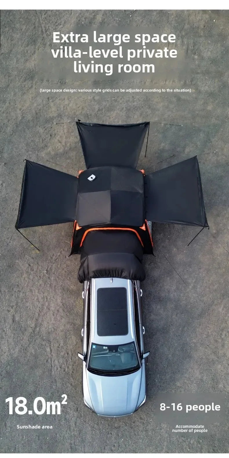 Quick-Open Hydraulic Roof Tent – Double-Layer Waterproof Awning – 5-8 Person Camping Shelter - Trekker Essentials