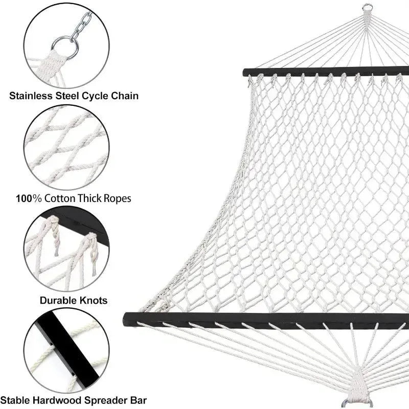 Quilted Outdoor Hammock with Spreader Bars, Detachable Pillow & Chains – Patio, Backyard, Poolside Relaxation - Trekker Essentials