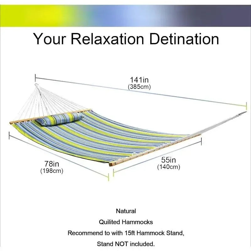 Quilted Outdoor Hammock with Spreader Bars, Detachable Pillow & Chains – Patio, Backyard, Poolside Relaxation - Trekker Essentials
