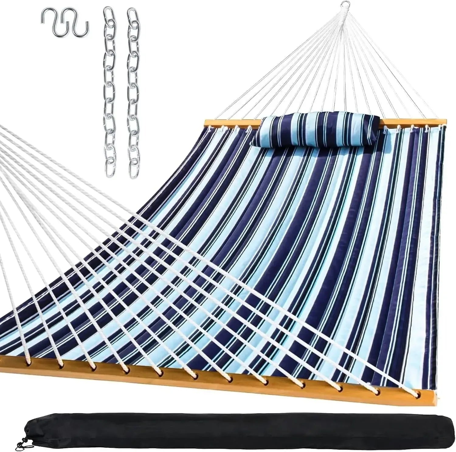 Quilted Outdoor Hammock with Spreader Bars, Detachable Pillow & Chains – Patio, Backyard, Poolside Relaxation - Trekker Essentials