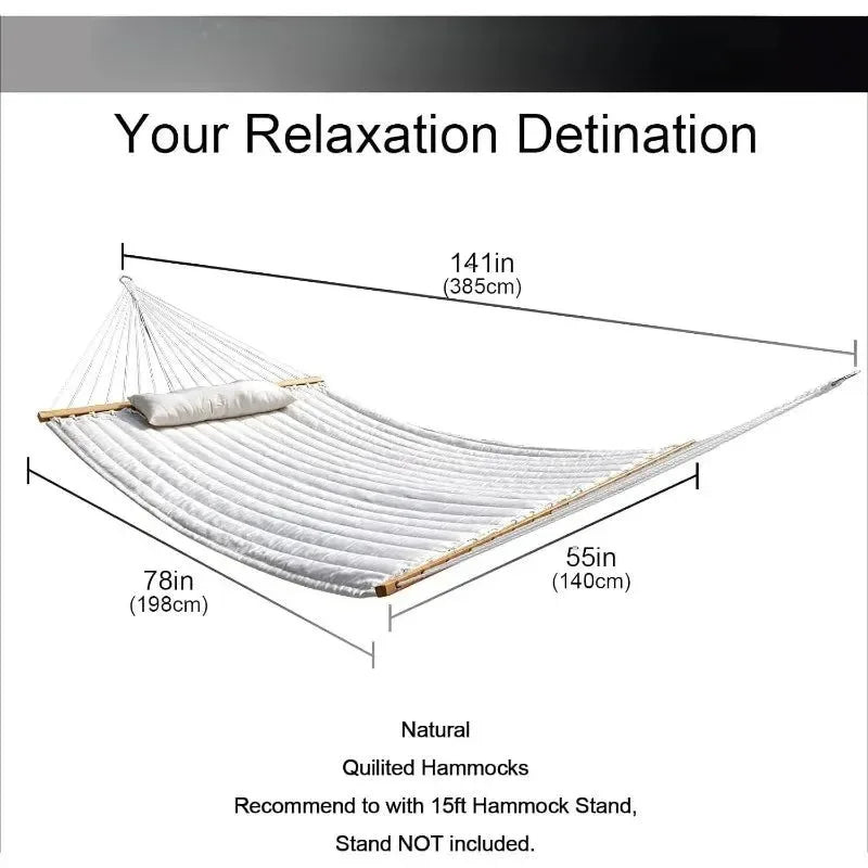 Quilted Outdoor Hammock with Spreader Bars, Detachable Pillow & Chains – Patio, Backyard, Poolside Relaxation - Trekker Essentials