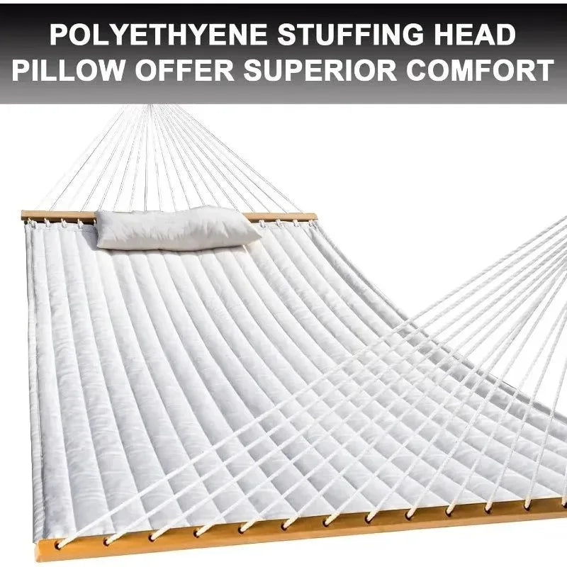 Quilted Outdoor Hammock with Spreader Bars, Detachable Pillow & Chains – Patio, Backyard, Poolside Relaxation - Trekker Essentials