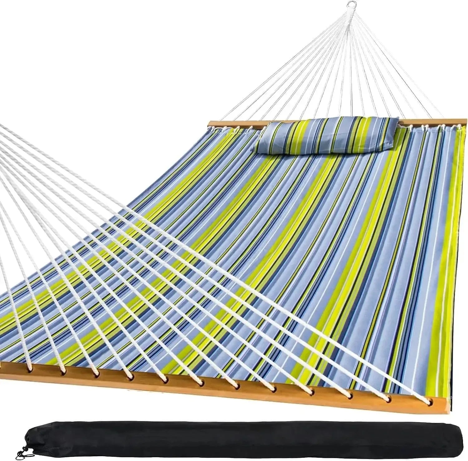 Quilted Outdoor Hammock with Spreader Bars, Detachable Pillow & Chains – Patio, Backyard, Poolside Relaxation - Trekker Essentials