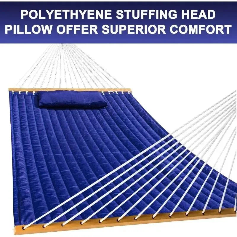 Quilted Outdoor Hammock with Spreader Bars, Detachable Pillow & Chains – Patio, Backyard, Poolside Relaxation - Trekker Essentials