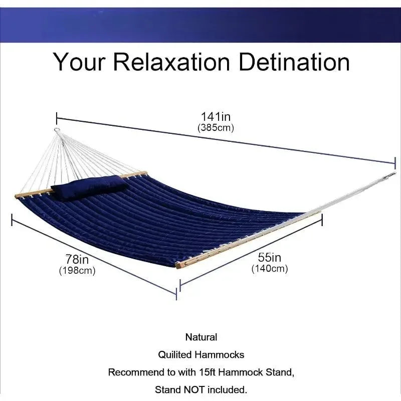 Quilted Outdoor Hammock with Spreader Bars, Detachable Pillow & Chains – Patio, Backyard, Poolside Relaxation - Trekker Essentials