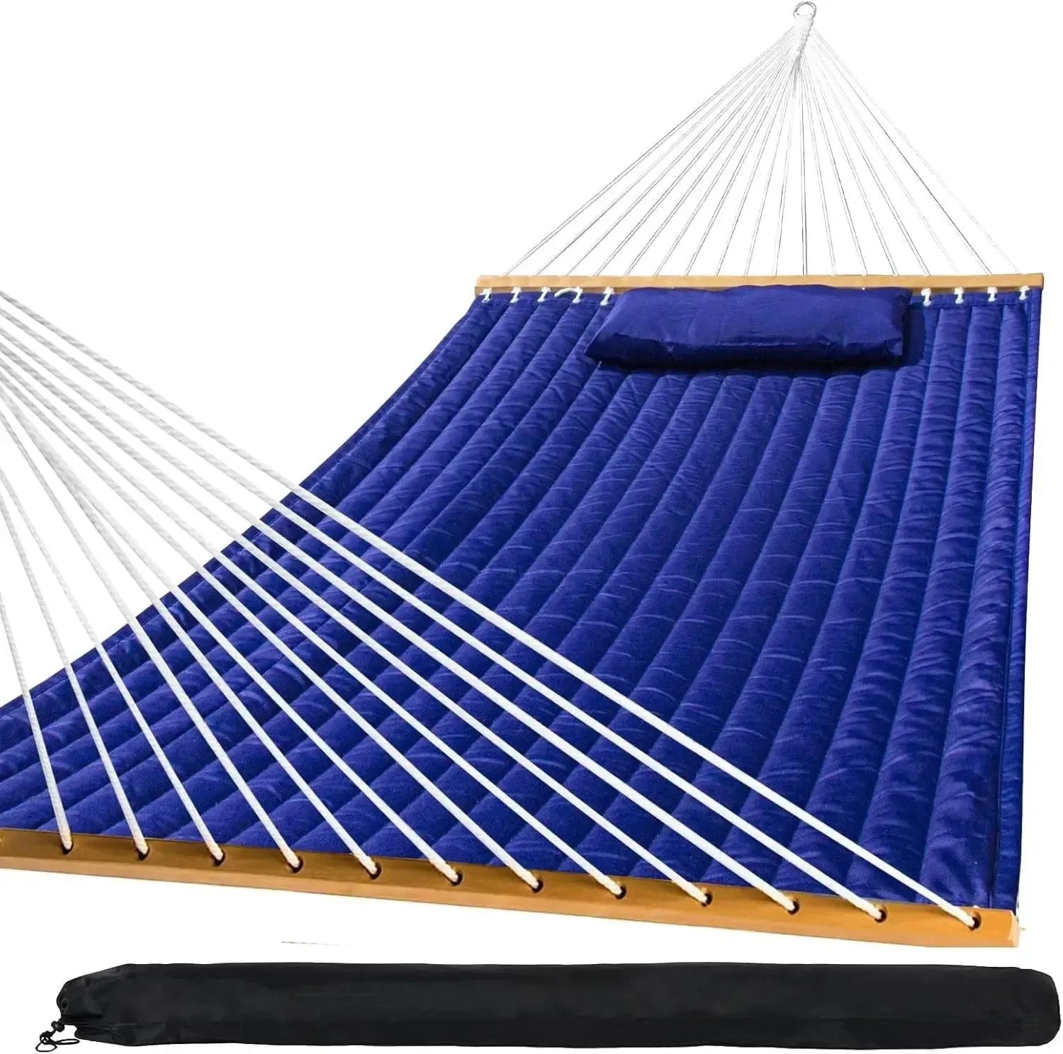 Quilted Outdoor Hammock with Spreader Bars, Detachable Pillow & Chains – Patio, Backyard, Poolside Relaxation - Trekker Essentials