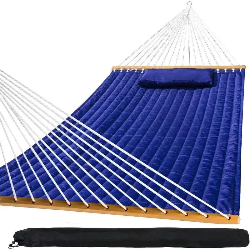 Quilted Outdoor Hammock with Spreader Bars, Detachable Pillow & Chains – Patio, Backyard, Poolside Relaxation - Trekker Essentials