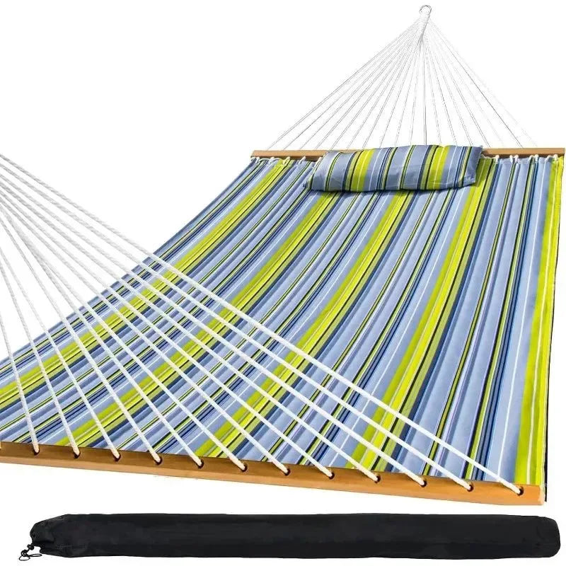 Quilted Outdoor Hammock with Spreader Bars, Detachable Pillow & Chains – Patio, Backyard, Poolside Relaxation - Trekker Essentials