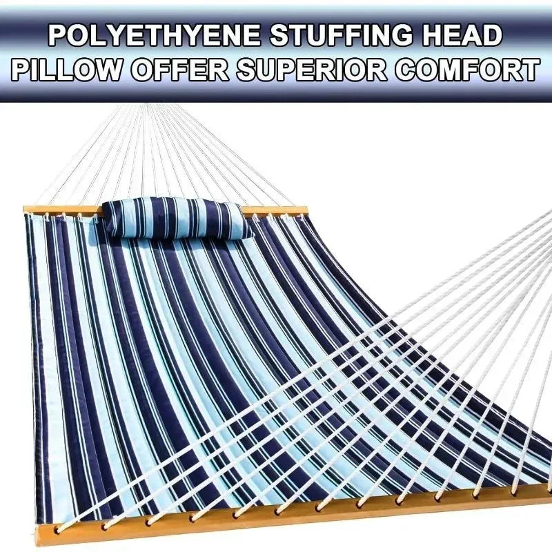 Quilted Outdoor Hammock with Spreader Bars, Detachable Pillow & Chains – Patio, Backyard, Poolside Relaxation - Trekker Essentials