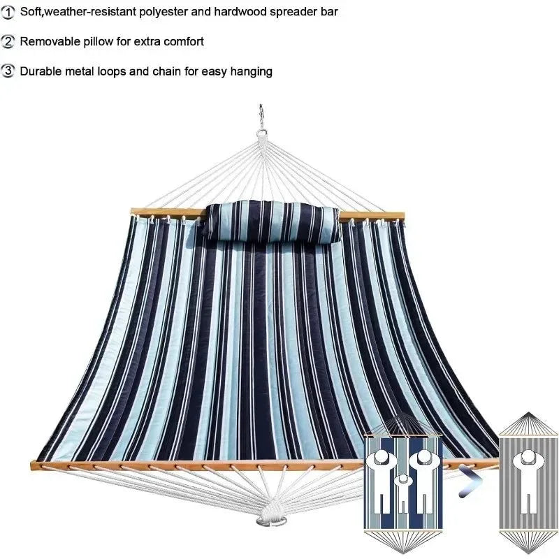 Quilted Outdoor Hammock with Spreader Bars, Detachable Pillow & Chains – Patio, Backyard, Poolside Relaxation - Trekker Essentials