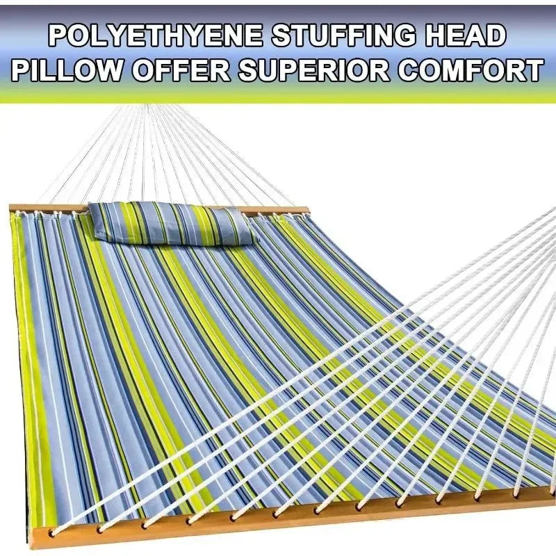 Quilted Outdoor Hammock with Spreader Bars, Detachable Pillow & Chains – Patio, Backyard, Poolside Relaxation - Trekker Essentials