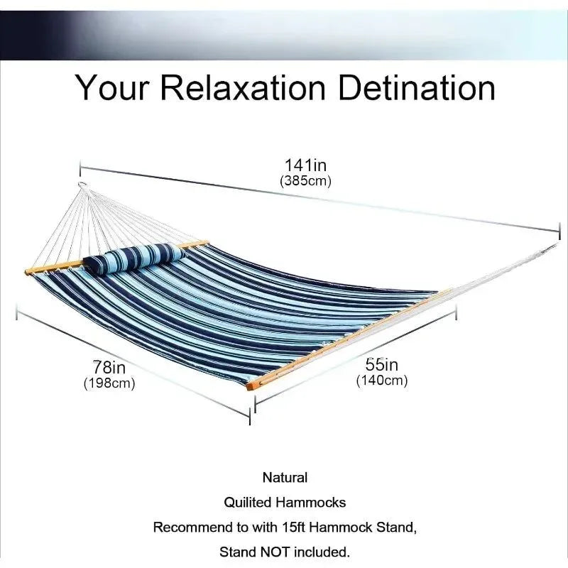 Quilted Outdoor Hammock with Spreader Bars, Detachable Pillow & Chains – Patio, Backyard, Poolside Relaxation - Trekker Essentials