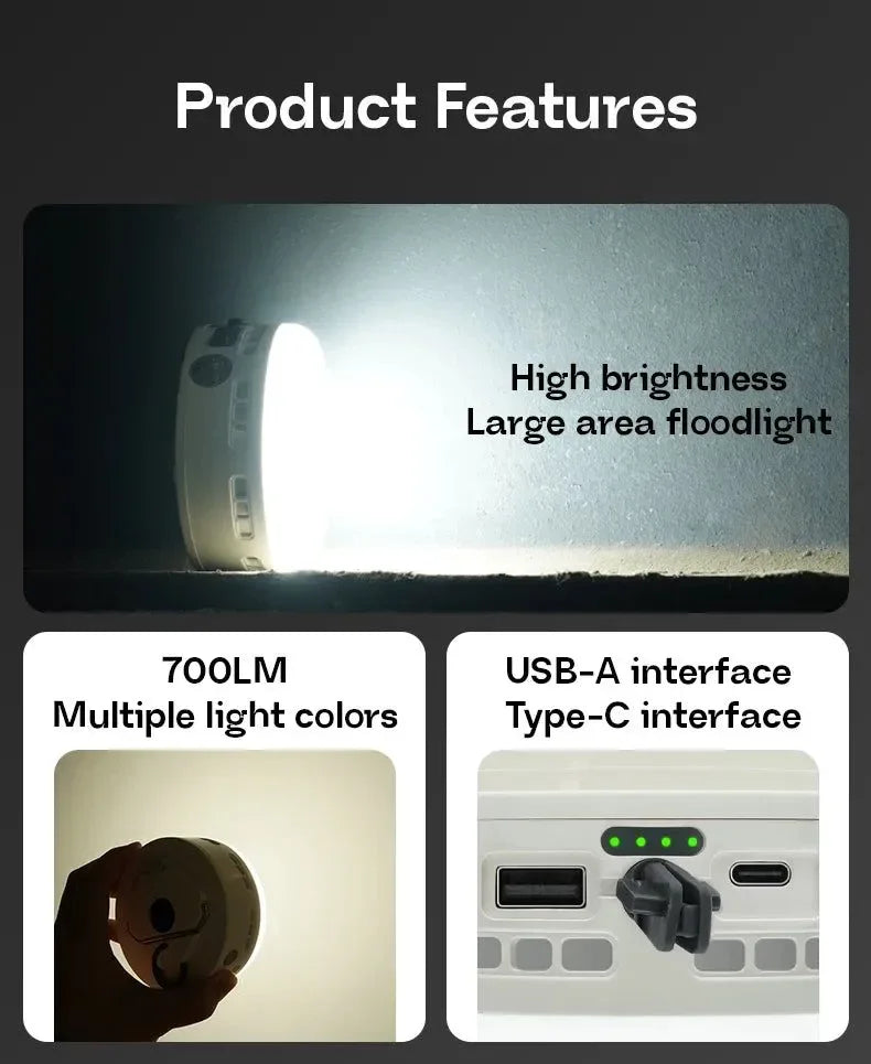 Rechargeable 36W Camping Lantern with Magnet – 700LM LED, 4800mAh Power Bank, 3 Light Modes for Outdoor & Emergency - Trekker Essentials